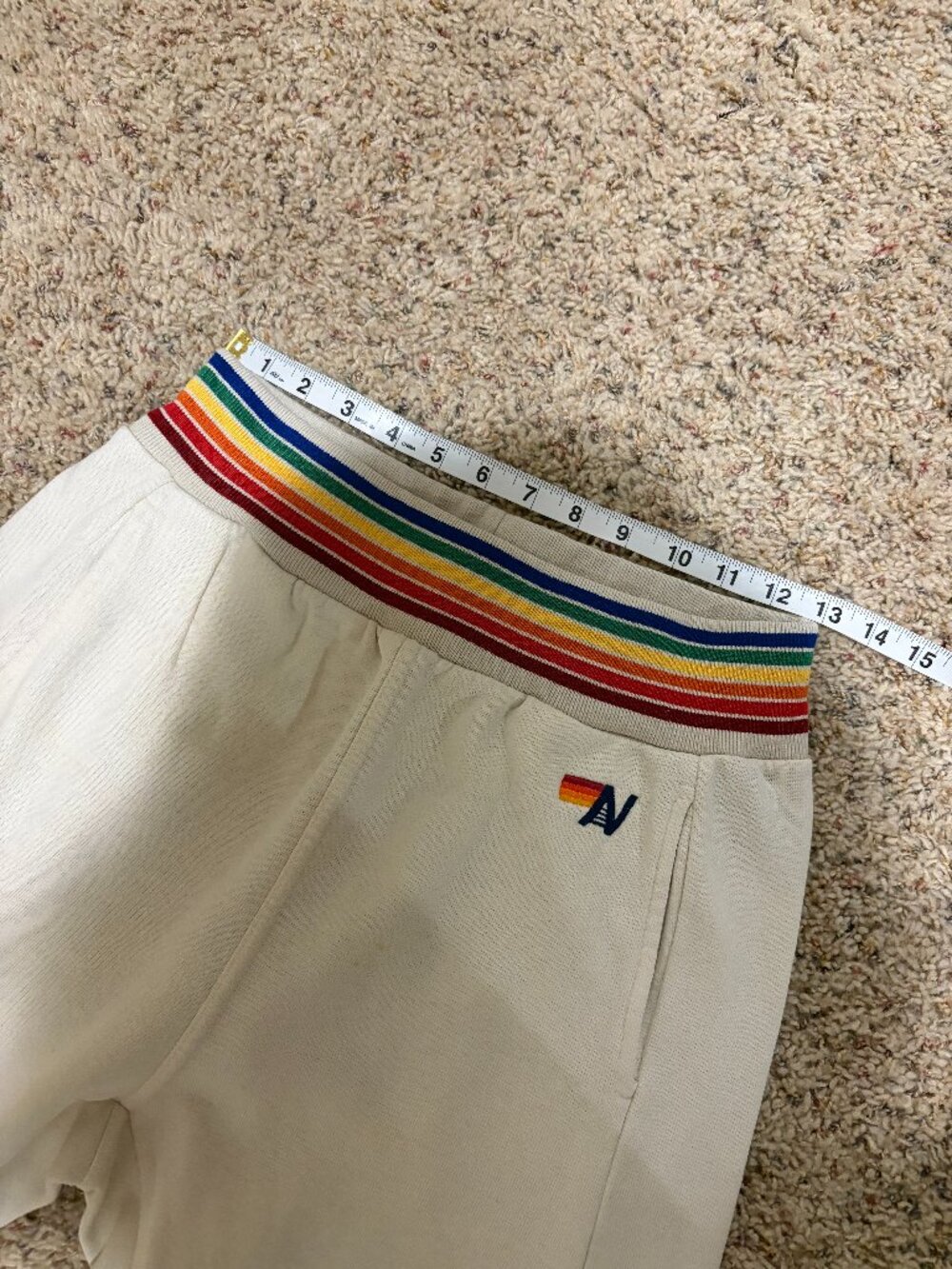 Aviator Nation Joggers Sweatpants Cream Rainbow Stripe Ribbed Trim - Picture 13 of 15